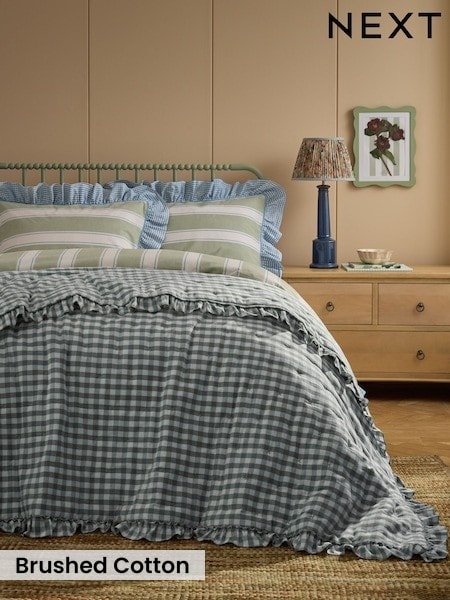 Gingham Brushed Ruffle Bedspread