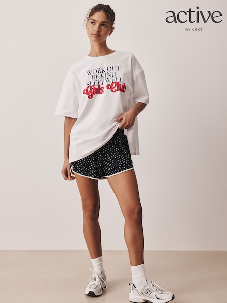 Active White Flocked Girls Club - Cotton Graphic Oversized T-shirt