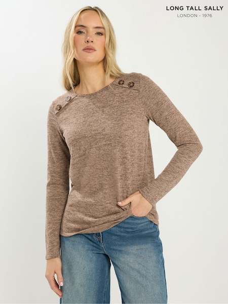Long Tall Sally Natural Marl Button Detail Top (G70413) | £29