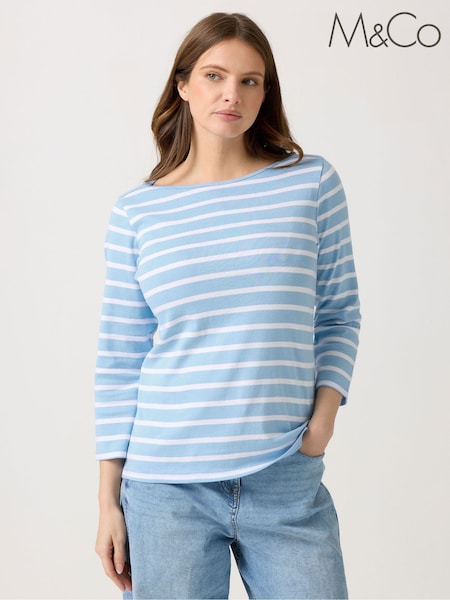 M&Co Blue Stripe 3/4 Sleeve Slash Top (G70435) | £20