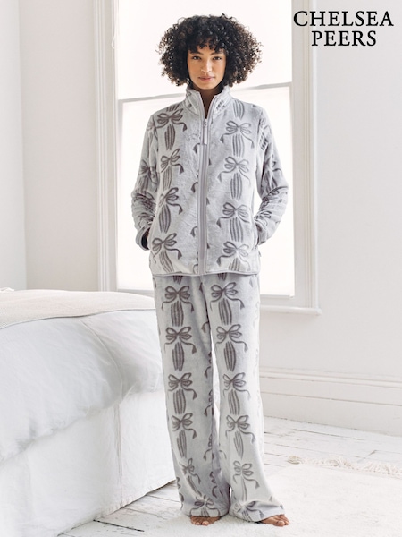 Chelsea Peers Cream Fleece Burnout Ribbon Bow Jacket & Joggers Co-ord (G70654) | £65