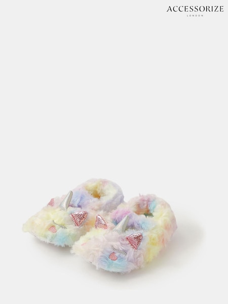 Accessorize Pink Girls Unicorn Rainbow Slippers (G71036) | £14 - £15