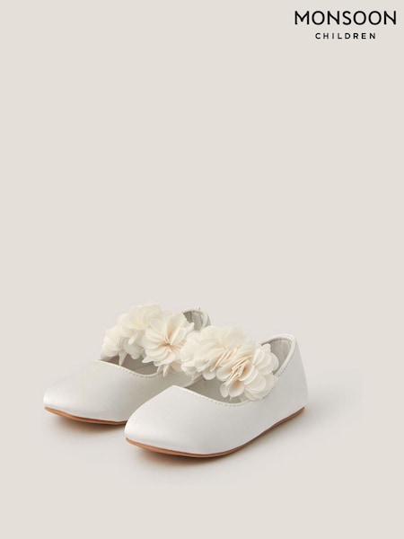 Monsoon Cream Baby Flower Pom Pom Walker Shoes (G71062) | £22