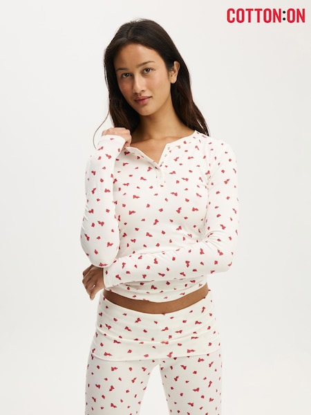 Cotton On Cream Airy Soft Henley Long Sleeve T-Shirt (G71076) | £35