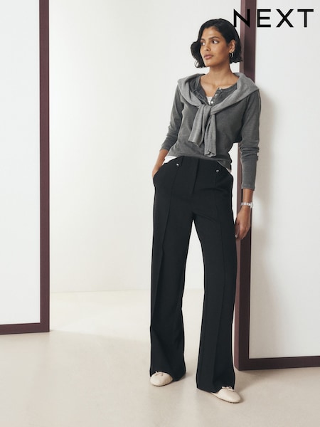 Black - Tailored Hardware Detail Bootcut Trousers With Stretch