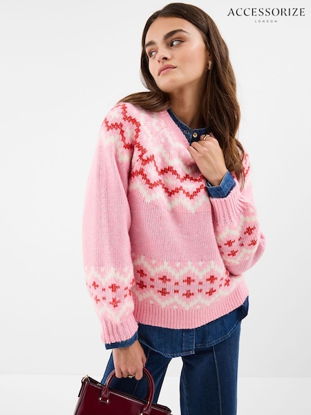 Accessorize Pink Oversized Fair Isle Jumper (G71226) | £45