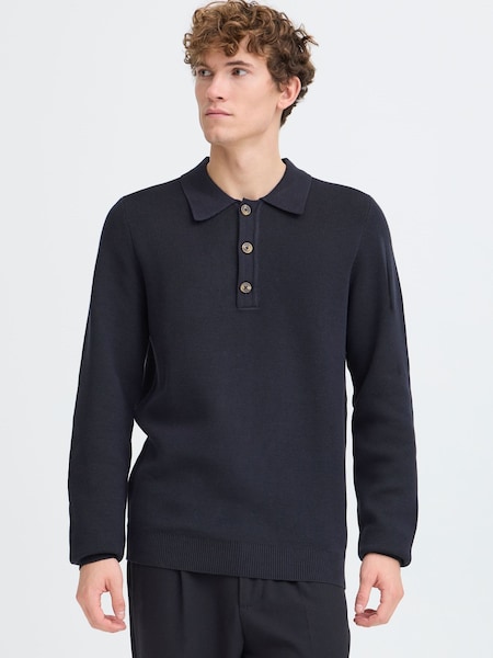 Casual Friday Blue CFABEL Milano Long Sleeve Knitted Polo Shirt (G71266) | £60