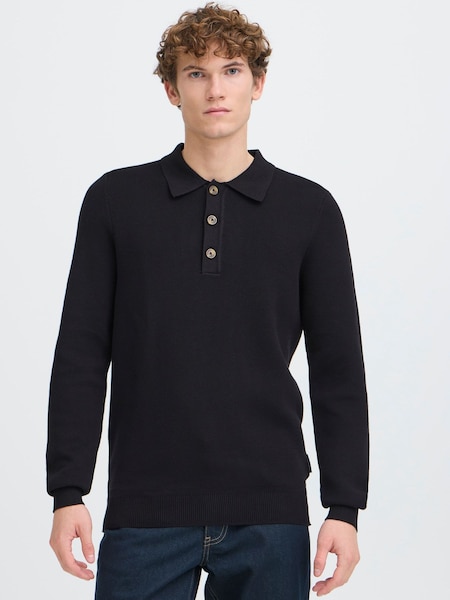 Casual Friday Black CFABEL Milano Long Sleeve Knitted Polo Shirt (G71273) | £60