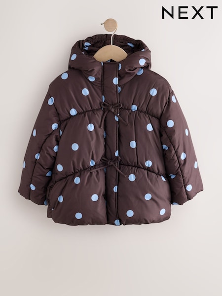 Chocolate Brown Polka Dot - Shower Resistant Padded Coat (3-16yrs)