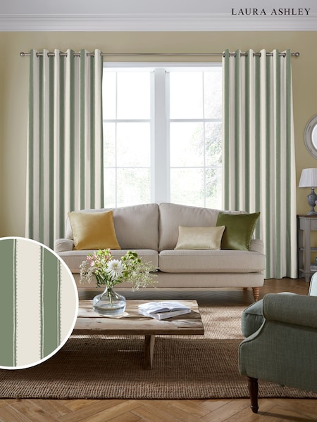 Laura Ashley Green Denwick Stripe Made to Measure (G71431) | £100