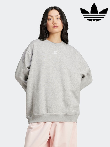 adidas Originals Grey Essentials Fleece Long Oversized Crew Neck Sweatshirt (G71460) | £45