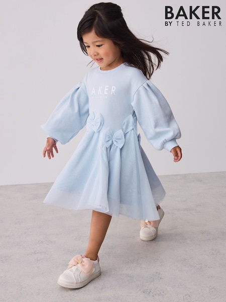 Blue - Baker By Ted Baker Bow Mesh Godet Sweat Dress