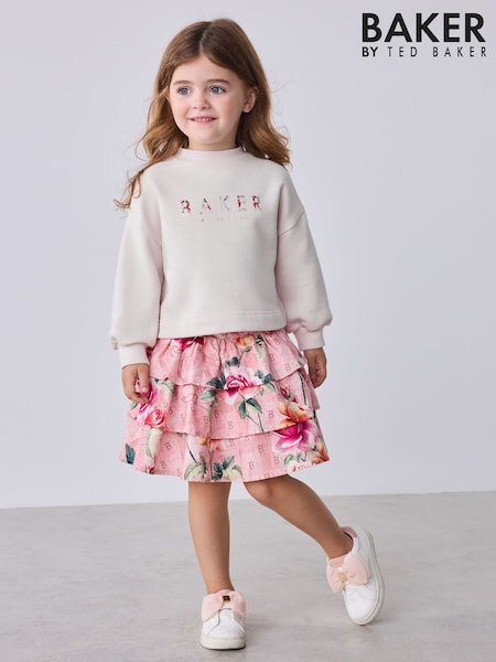Pink - Baker By Ted Baker Sweat Top & Printed Tiered Skirts Set 2 Piece