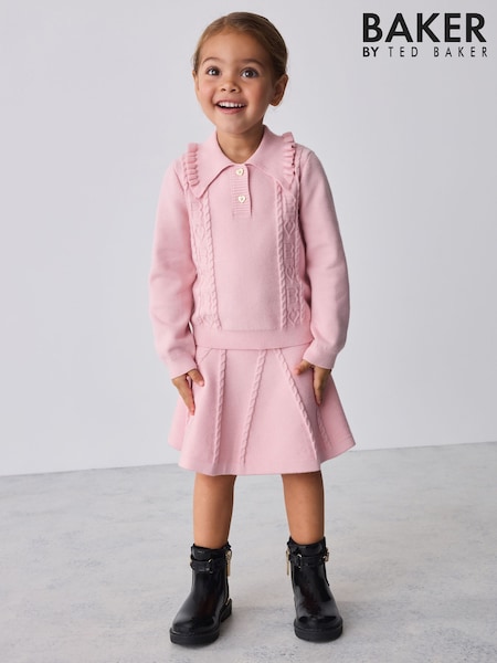 Pink - Baker By Ted Baker 2 Piece Knitted Collar Top & Skirt Set
