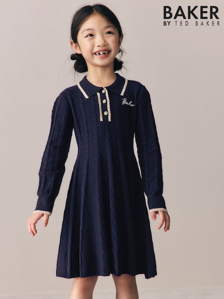 Navy - Baker By Ted Baker Cable Knit Collared Dress