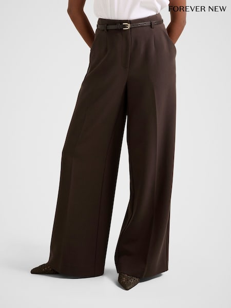 Forever New Brown Chantelle Petite Belted Wide Leg Pants (G71775) | £60