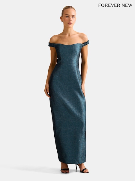 Forever New Green Mindy Bardot Ruffle Midi Dress (G71787) | £125