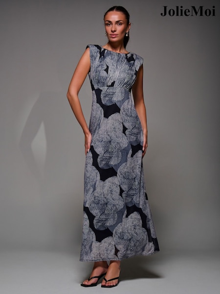 Jolie Moi Black Slash Neck Fit & Flare Mesh Maxi Dress (G71857) | £75