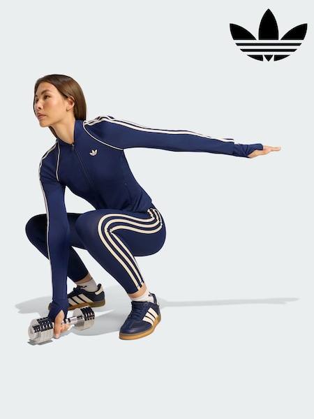 Blue - Adidas Originals Sports 3 Stripe Full Zip Training Top