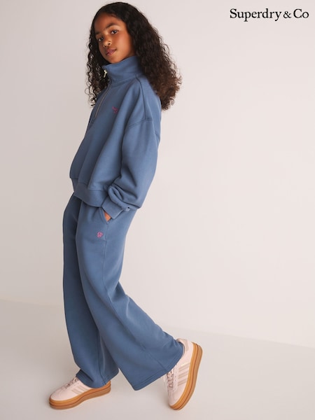 Blue - Superdry Half Zip Sweatshirt And Wide Leg Joggers Set