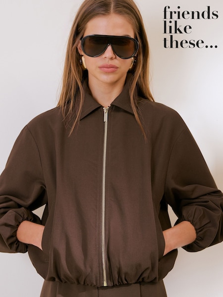 Chocolate Brown - Friends Like These Bubble Hem Bomber Jacket