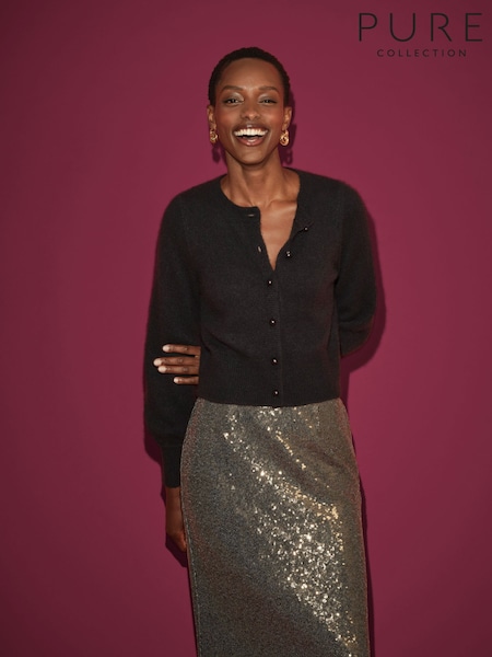 Pure Collection Fluffy Pearl Button Cardigan (G72997) | £165