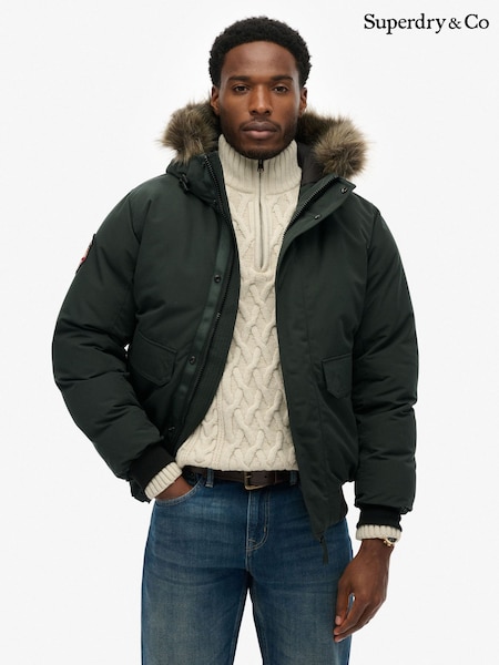 Superdry Green Everest Faux Fur Bomber Jacket (G73414) | £130