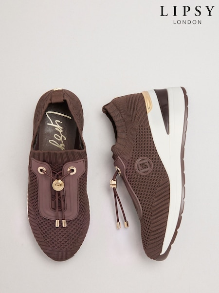 Chocolate Brown - Lipsy Mid Wedge Knit Runner Trainers