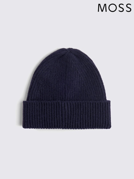 MOSS Blue Cashmere Blend Ribbed Beanie (G73463) | £40