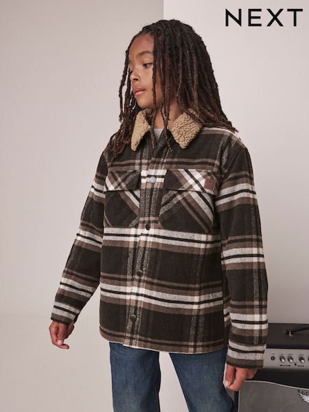 Chocolate Brown Check - Borg Lined Shacket (3-16yrs)