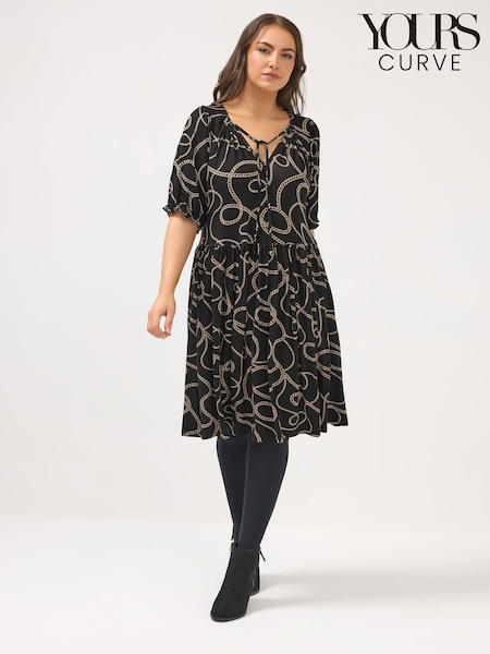Yours Curve Black Chain Tie Neck Dress (G73668) | £31