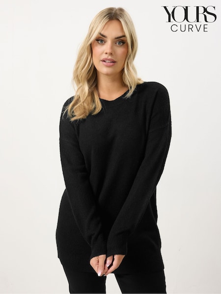 Yours Curve Black Crew Neck Soft Touch Jumper (G73670) | £22