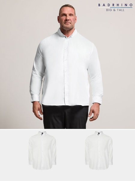 BadRhino Big & Tall White Long Sleeve Poplin Shirts 2 Pack (G73843) | £49