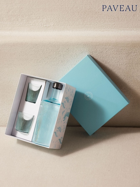 Paveau Set of 2 Light Blue Cable Water Bottle And Glasses Gift Box (G73876) | £99