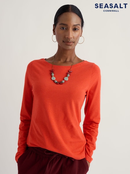 Seasalt Cornwall Orange Easel Long Sleeve Jersey Top (G73927) | £28
