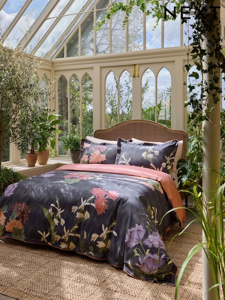 Kew Collection Midnight Floral 400 Thread Count Percale Duvet Cover And Pillowcase Set