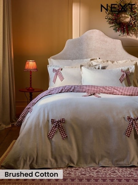 Gingham Bows Brushed Collection Luxe Duvet Cover And Pillowcase Set