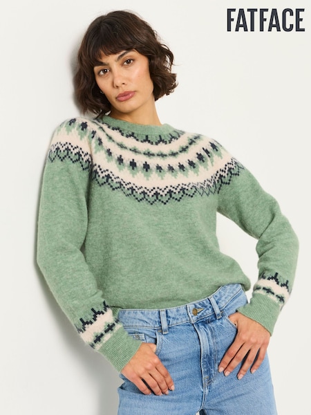 Light Green - Fatface Fairisle Knitted Crew Jumper