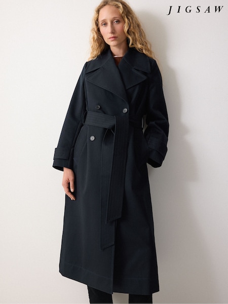 Jigsaw Blue Bonded Cotton Trench Coat (G74712) | £375