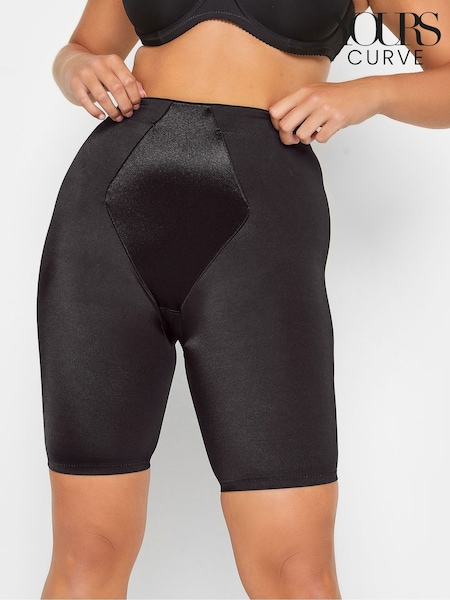 Yours Curve Black Satin Tummy Control High Waisted Shorts (G74733) | £20