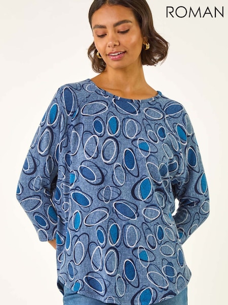 Roman Blue Abstract Printed Raglan Blouse (G74738) | £40
