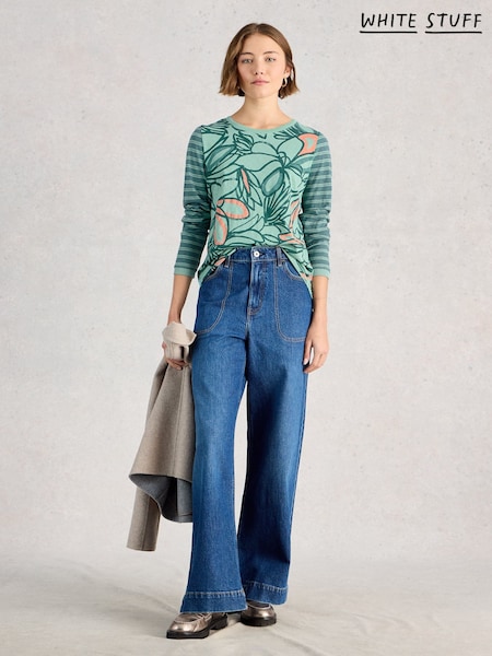 White Stuff Dark Green Clara Long Sleeve Stripe T-Shirt (G74874) | £35