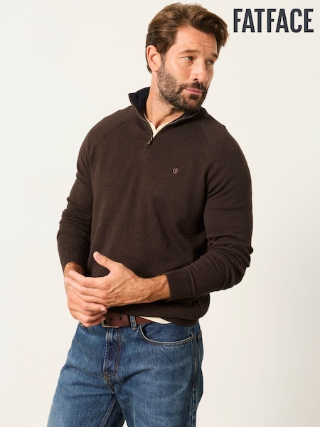Chocolate Brown - Regular Fatface Half Neck Knitted Jumper