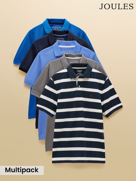 Stripe/Navy/Blue/White/Grey - Regular Joules Woody Multipack Polo Shirts (5 Pack)