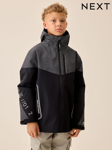 Black Grid - Waterproof Fleece Lined Anorak Jacket (3-17yrs)