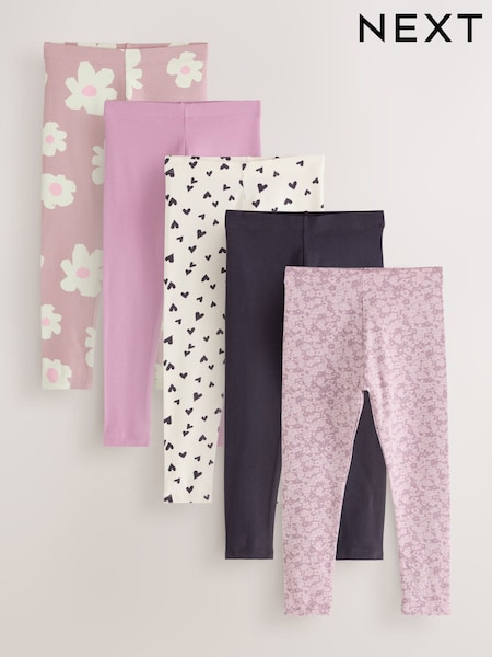 Blush Pink/Flower - Leggings 5 Pack (3-16yrs)
