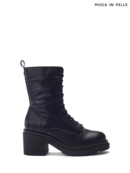 Moda in Pelle Black Orrena Mid Height Block Heel Lace-Up Boots (G75165) | £149