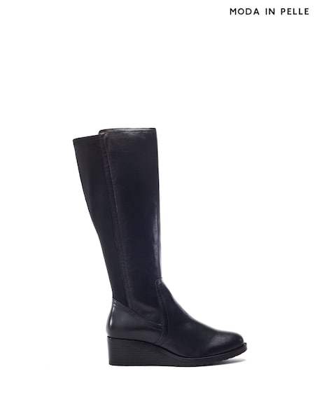 Moda in Pelle Black Rayna Stretch Back Long Wedge Boots (G75175) | £199