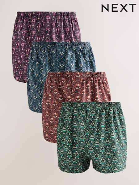 Rich Colour Pattern - 4 Pack Woven Cotton Boxers