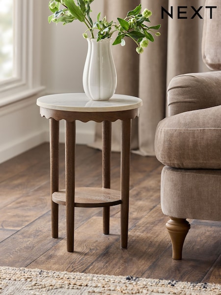 Erin Solid Mango And Marble Side Table
